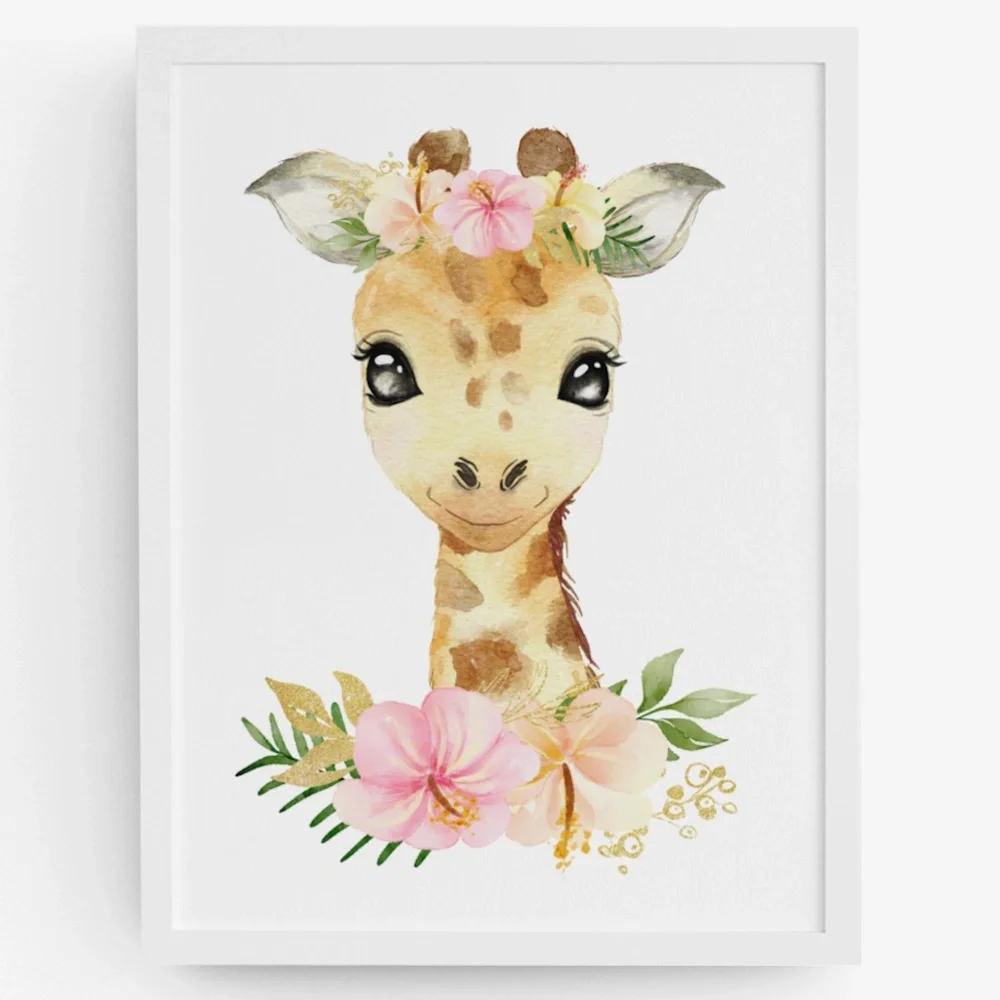 Cute Floral Giraffe Watercolor Wall Art Print Poster Unframed - Picture 10 of 15